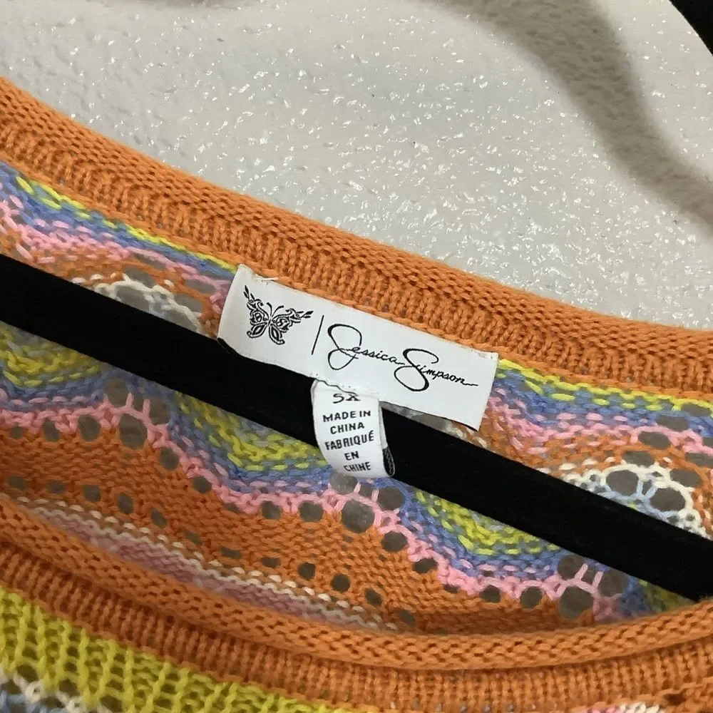 Jessica Simpson Multicolor Artsy Bohemian Hippie Boho Chic‎ Chevron Sweater 5X